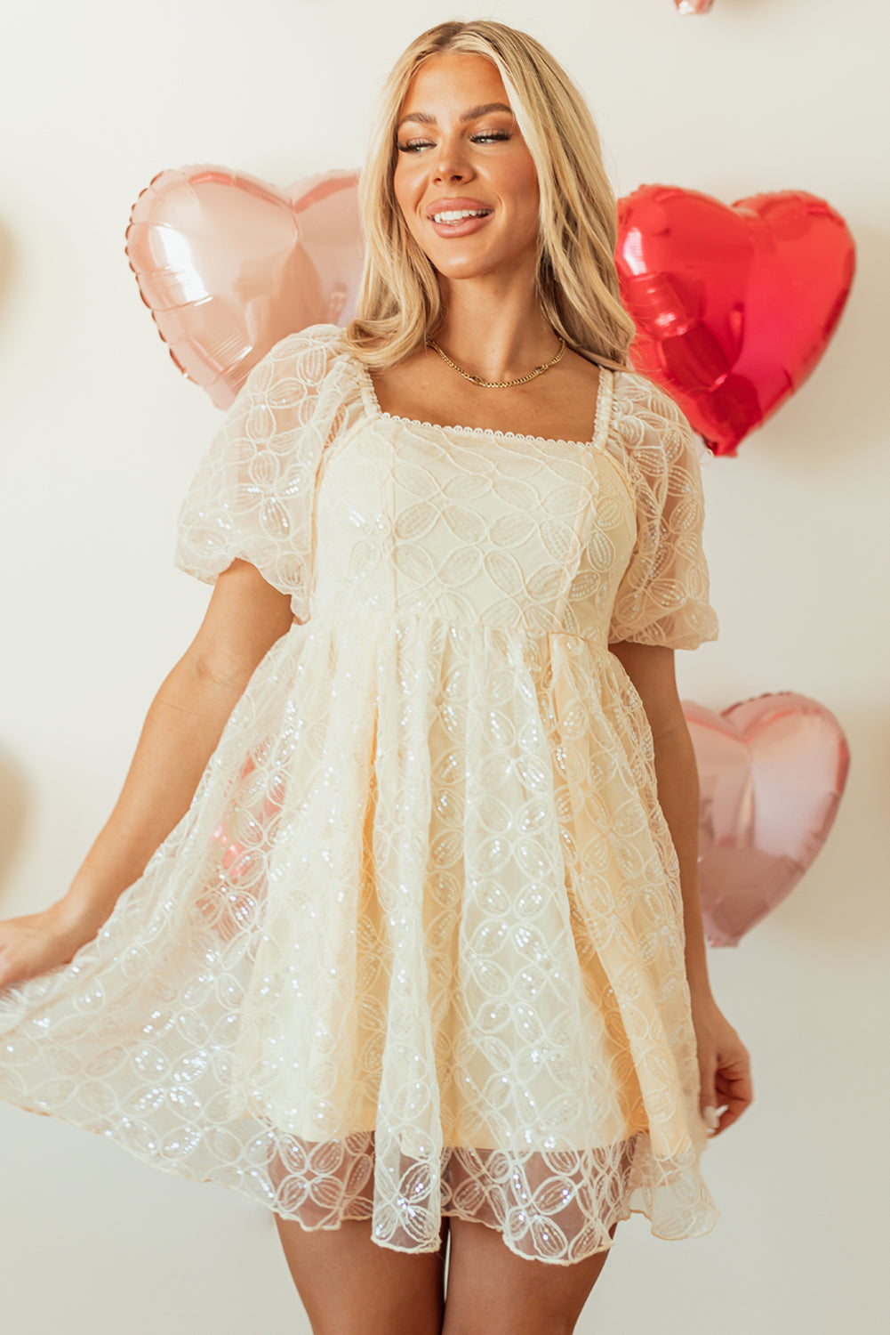 Apricot Sequin Lace Dress