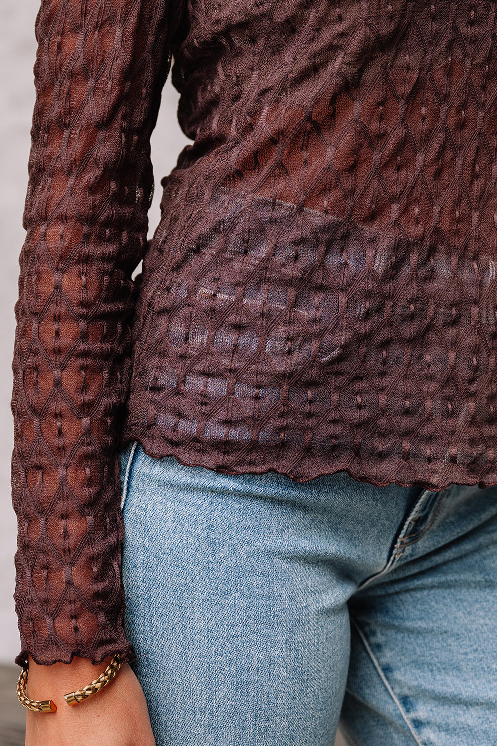 Journee Brown Mesh Top