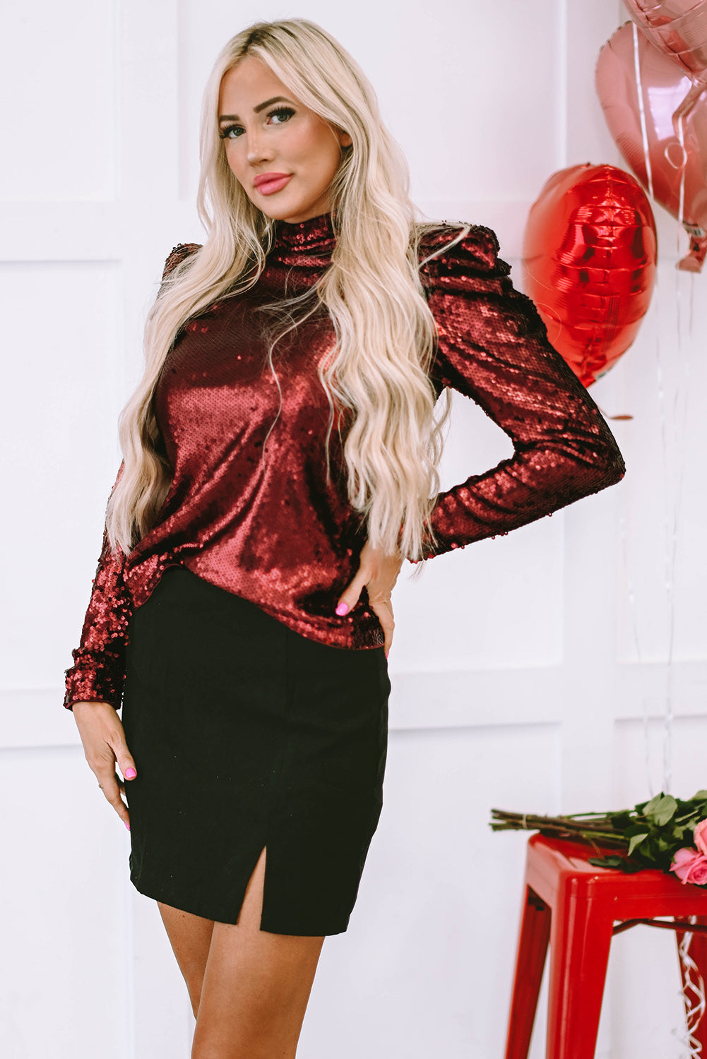 Holly Sequin Top Burgundy