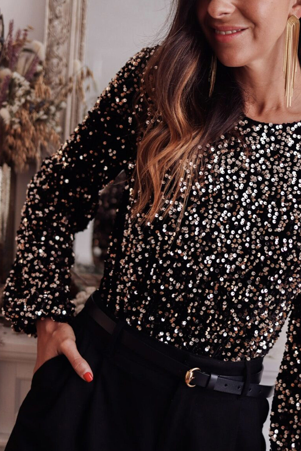 Meadow Deep V Back Sequin Bodysuit