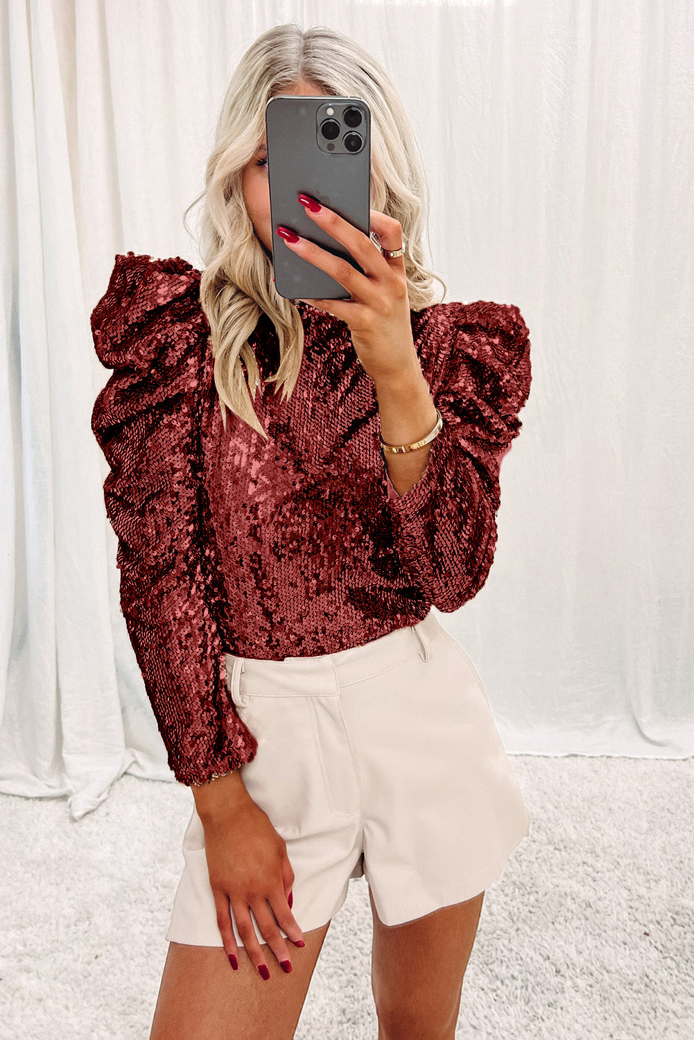 Holly Sequin Top Burgundy