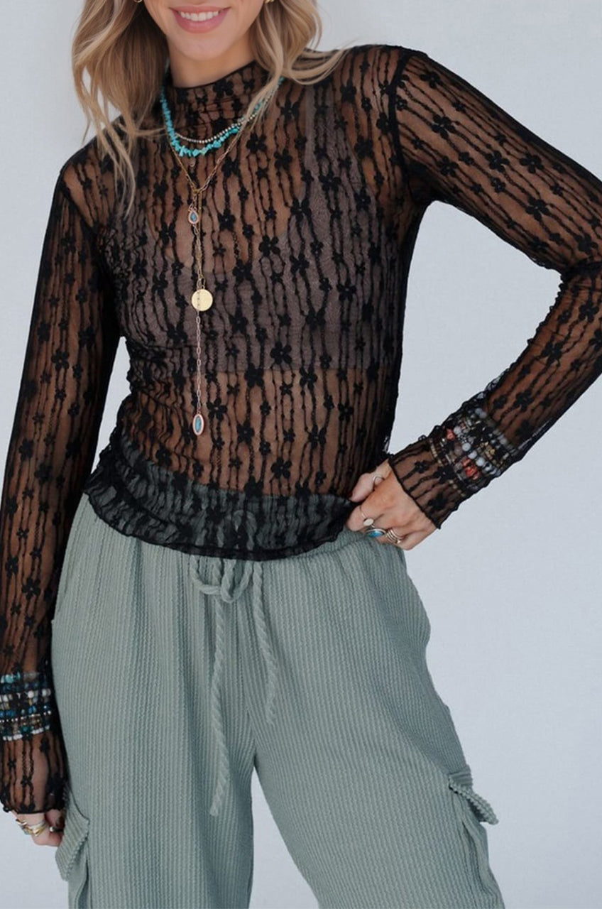 Journee Black Mesh Top