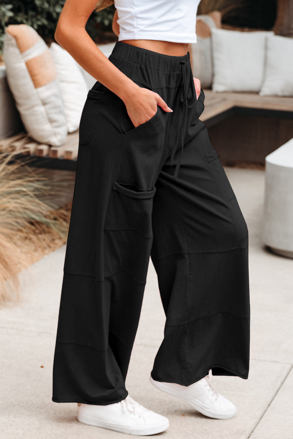 Isabelle Black Wide Leg Cargo Pants