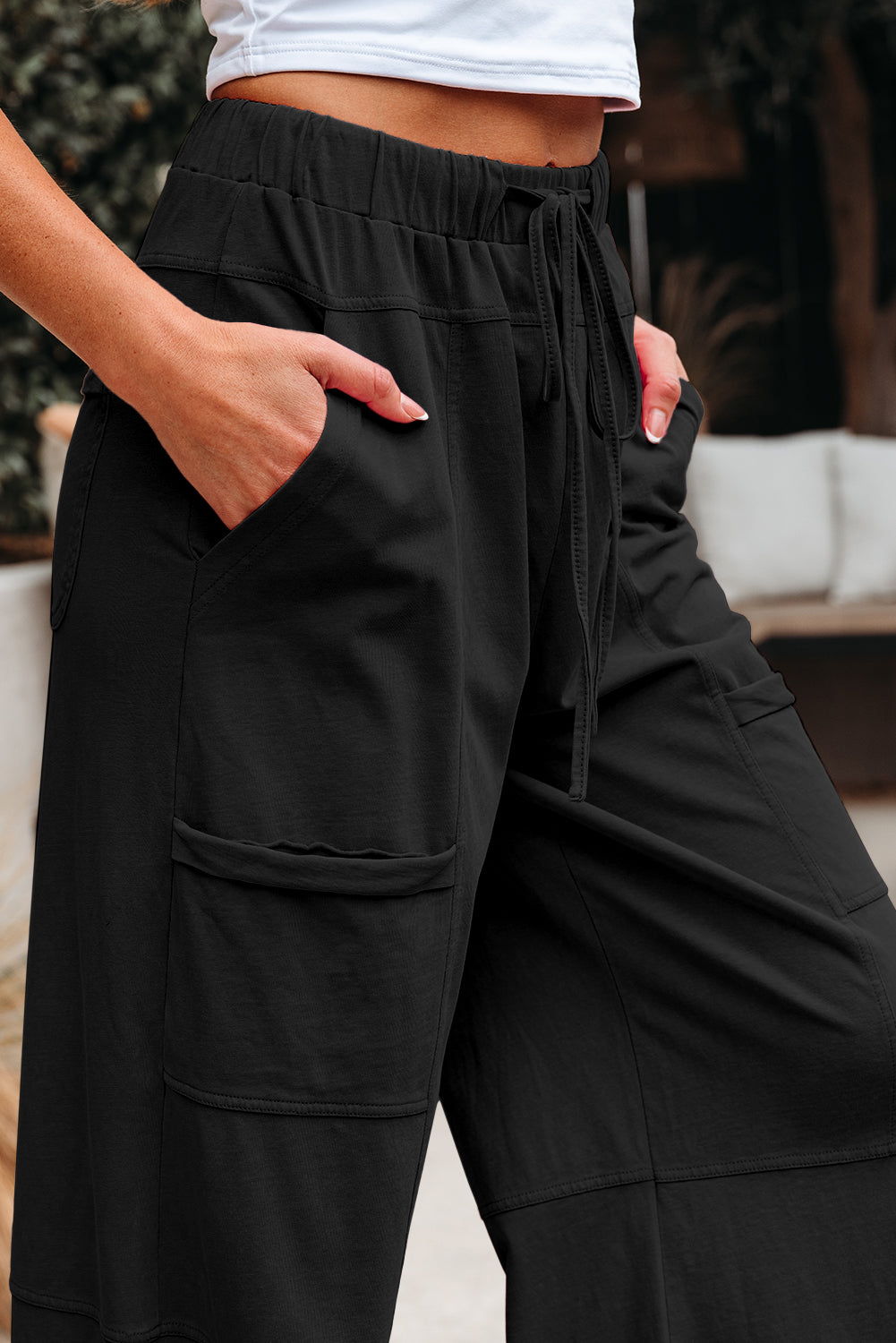Isabelle Black Wide Leg Cargo Pants