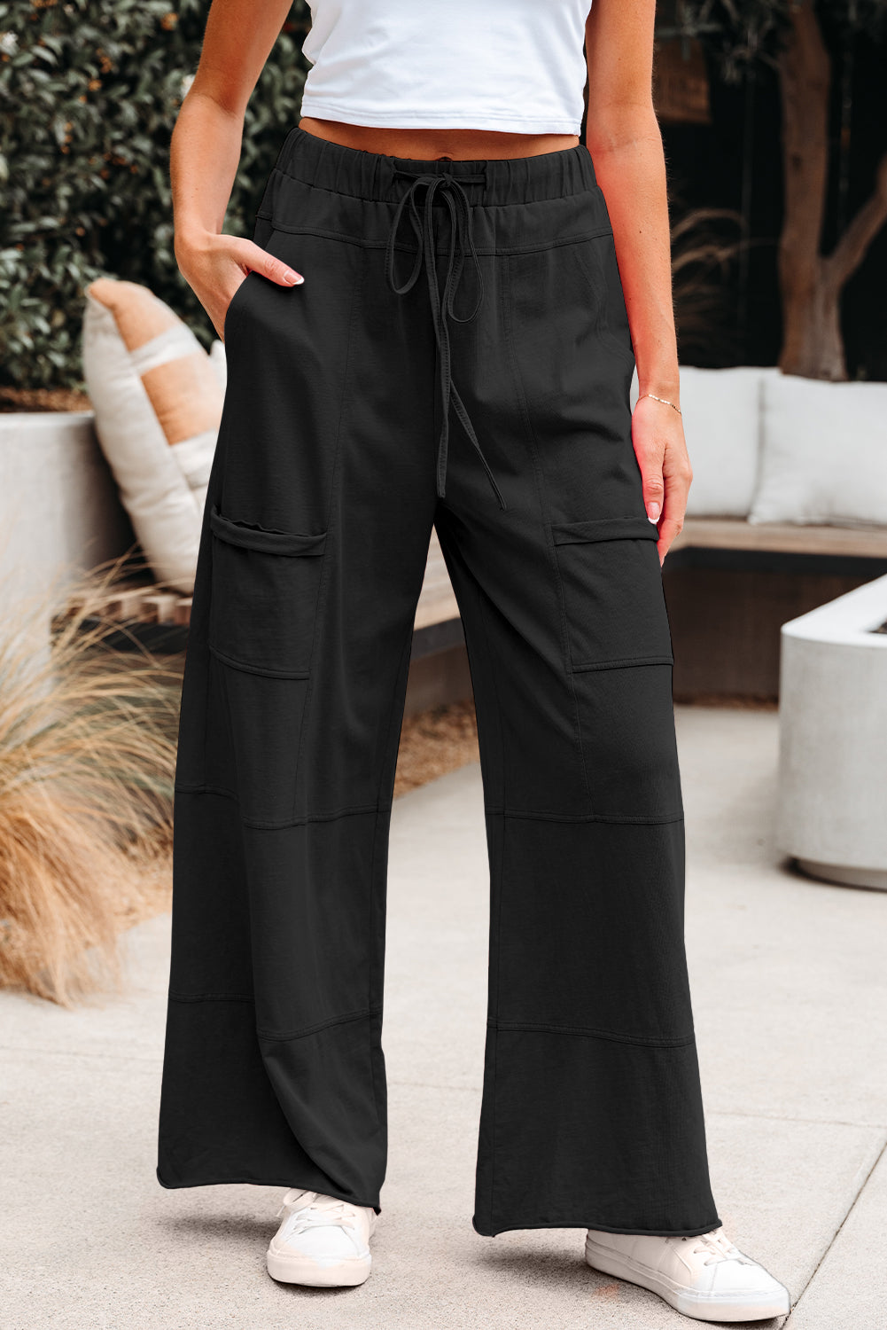 Isabelle Black Wide Leg Cargo Pants